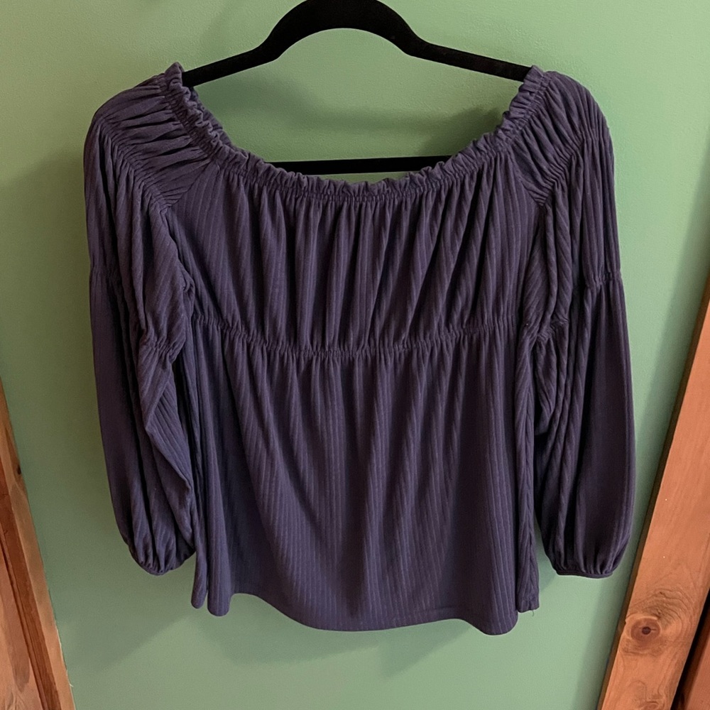 Maurice’s off the shoulder shirt. Purple/mauve